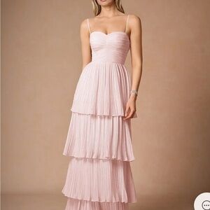 Azazie powder pink tiered maxi dress